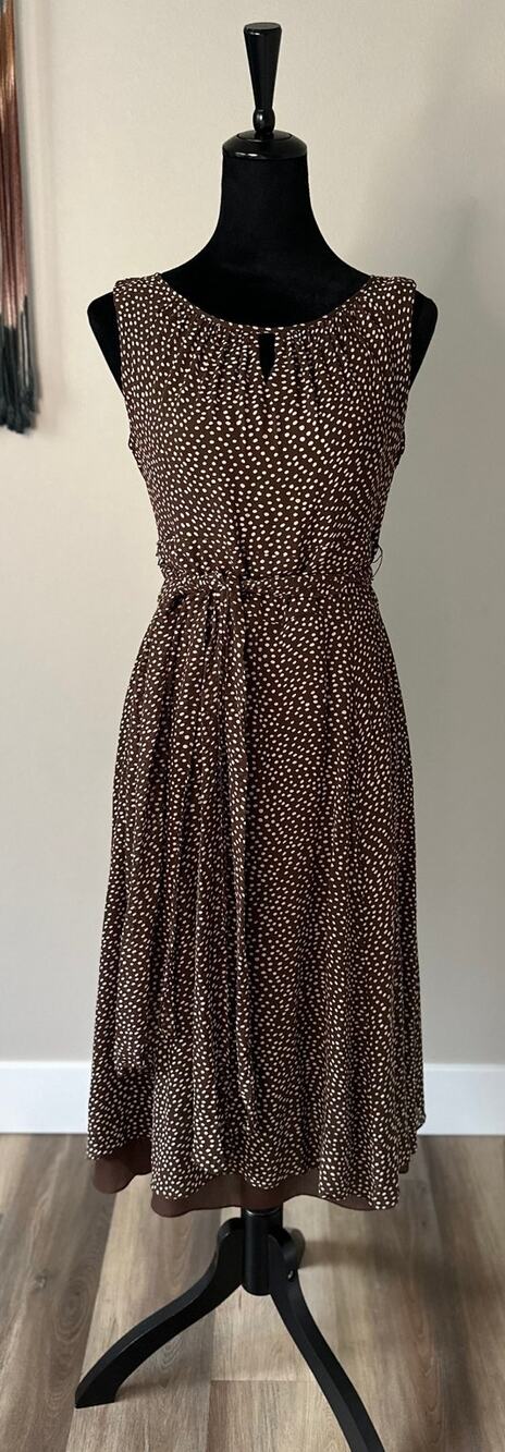 TALBOTS Brown Polka Dot Silk Midi Dress Size 8P